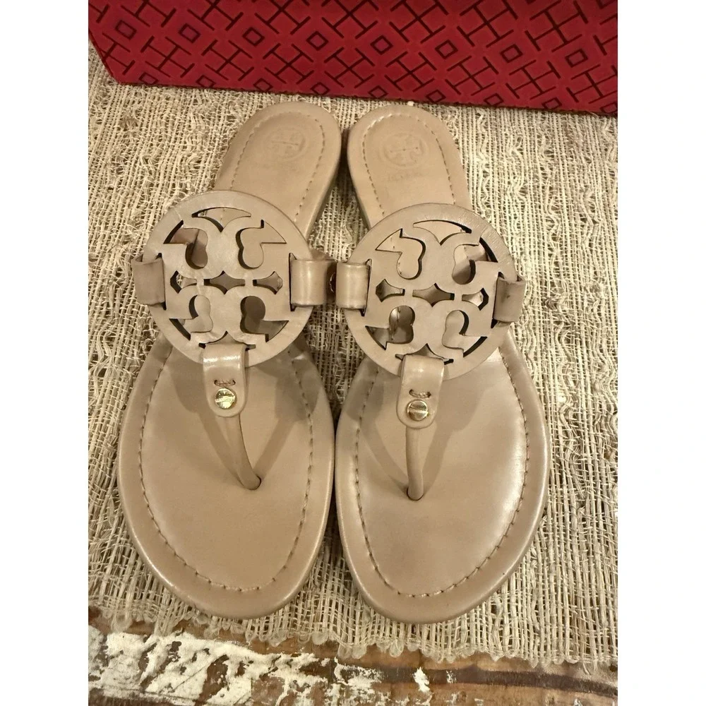 TORY BURCH Beige Light Makeup Miller Thong Slide Sandals Sz-7.5 - Picture 4 of 9